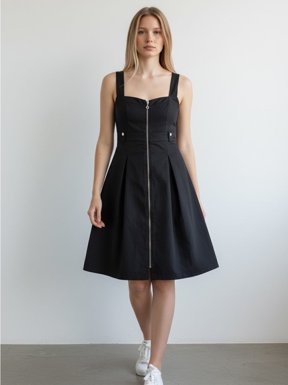 Joseph Ribkoff Fit-and-Flare Zip Front Midi Dress - Black